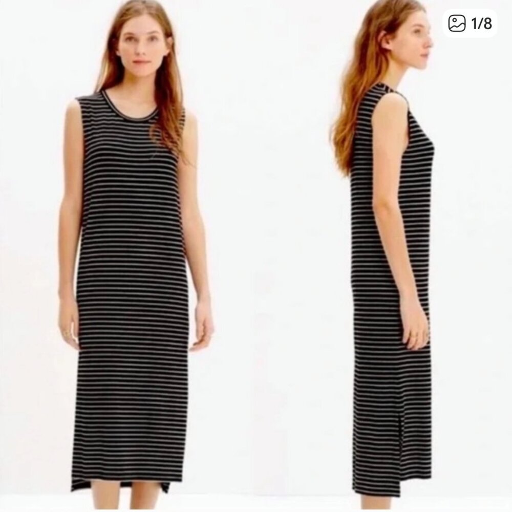 Madewell Black White Sleeveless Striped Midi Dress XS